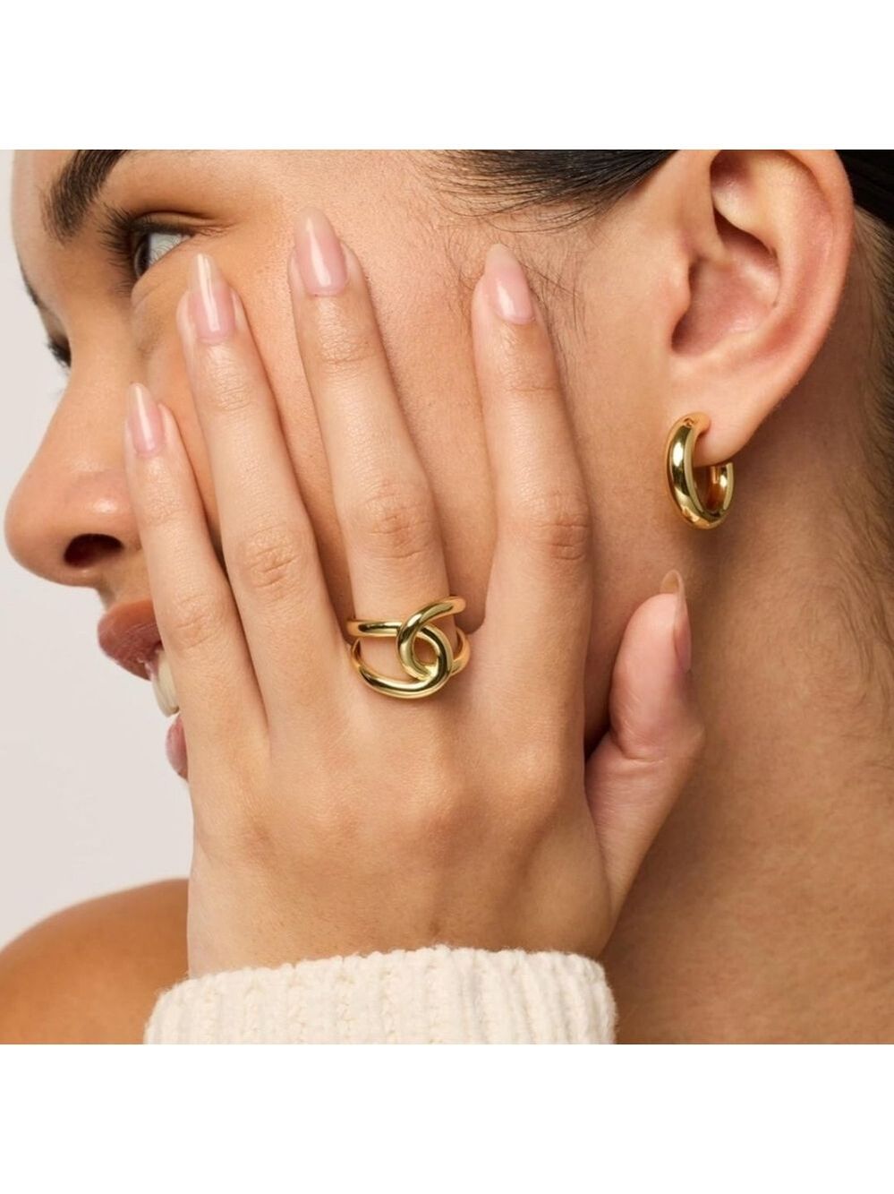14K Gold Plated Chunky Interlock Statement Ring - Picture 2 of 4